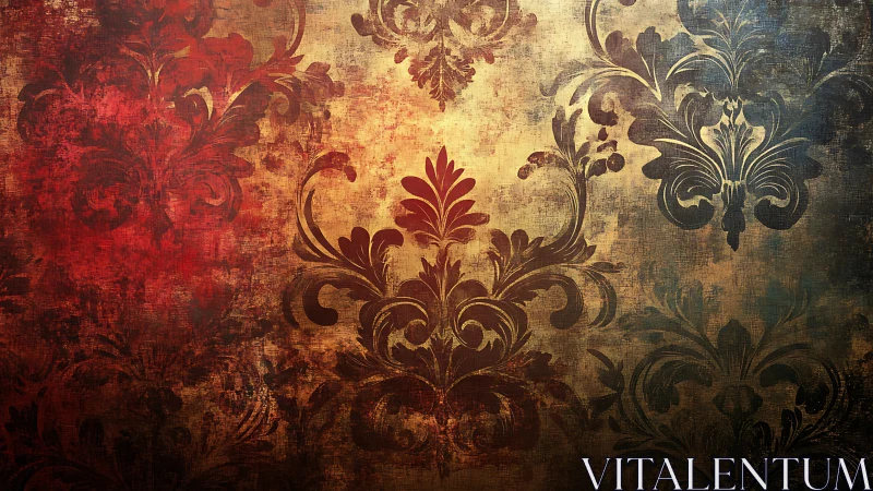 Grunge damask pattern with tri-tone gradient and textured aging effects