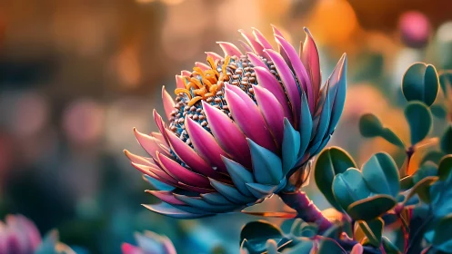 Vibrant King Protea Bloom with Dramatic Multicolored Petals.