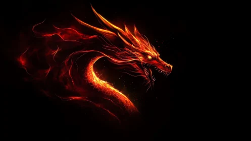 Inferno serpent arcs through void in blazing ember firestorm.