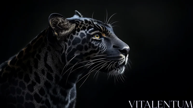 Black panther profile in dramatic low key lighting.