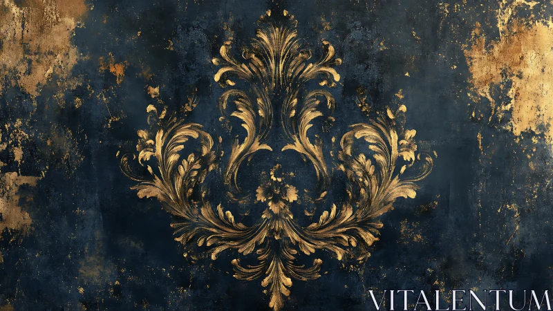 Ornamental gold foliage motif on dark textured ground.