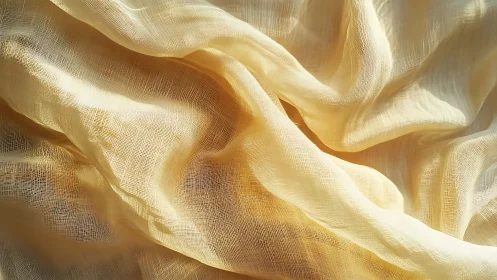 Sunlit sheer fabric folds reveal fine woven texture