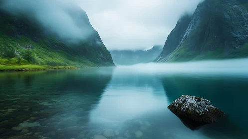 Mist-draped fjord cradle with glacier glass waters dreaming.