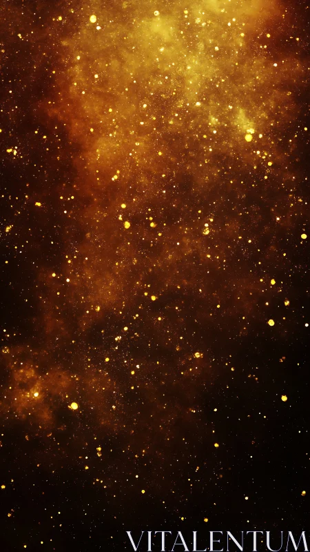 Golden nebula dust field glows across deep black space