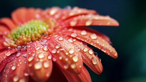 Red Gerbera Daisy with Hydrophobic Microdroplets Under Magnification