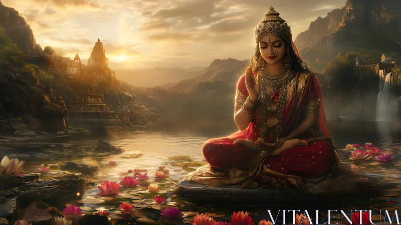 Sunlit river goddess rendered in high-detail digital painting