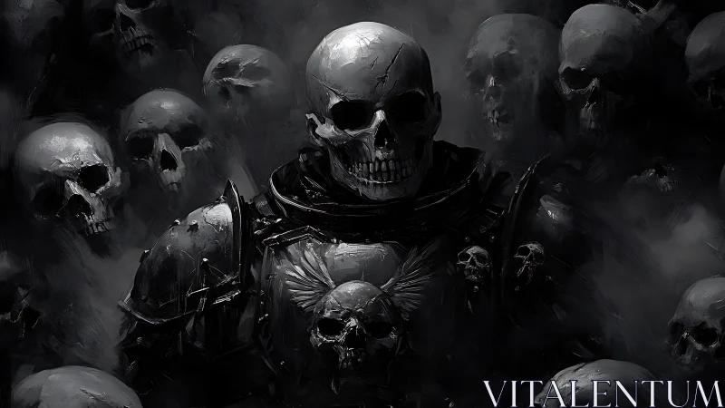 Grim skull warlord rises from a storm of haunted faces.