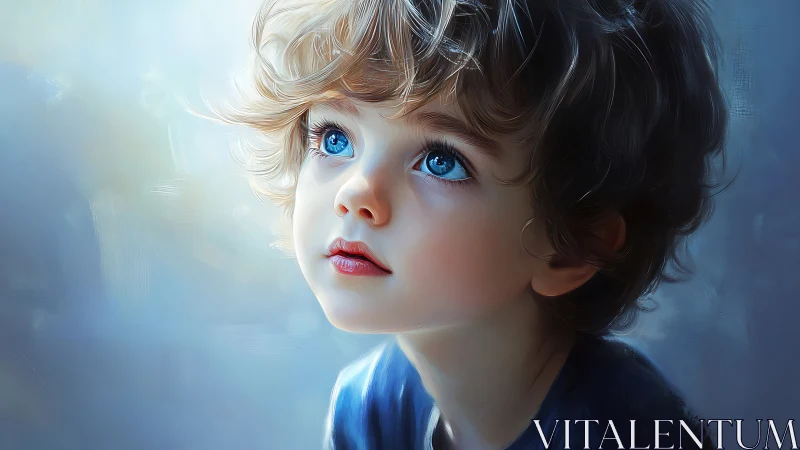 Child with Striking Blue Eyes in Contemplative Gaze.