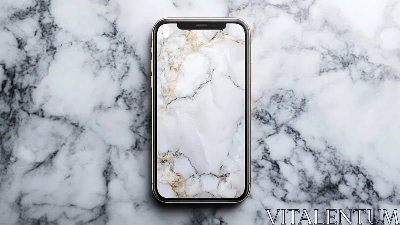 Smartphone with marble pattern on matching stone surface.