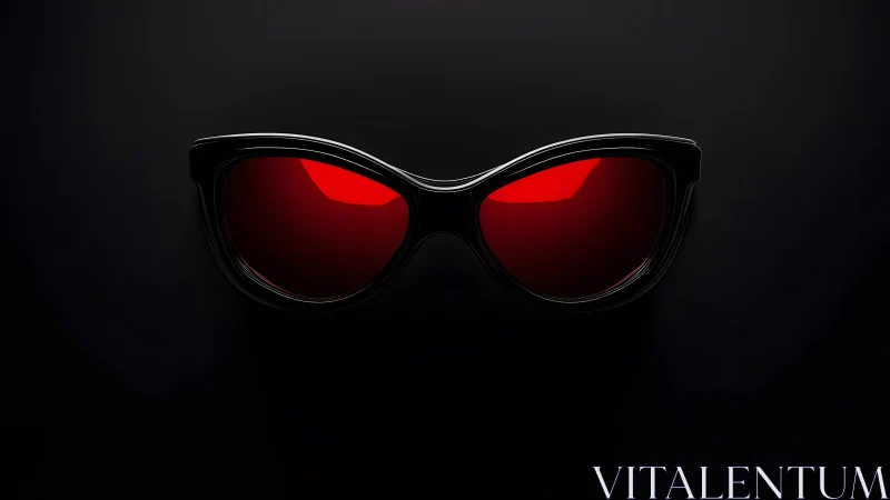Black cat-eye sunglasses with red lenses on dark minimalist background.