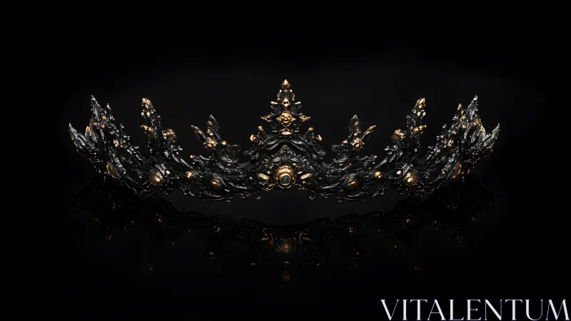 Volcanic black metal crown with jagged spikes and warm gold inlays