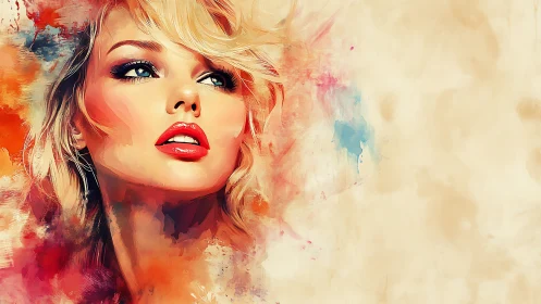 Digital portrait of blonde woman in abstract color field.