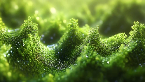 Microbial forest waves in luminous green voxel bloom.