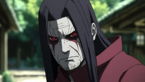 Scarred sorcerer stares down destiny with ember-red eyes