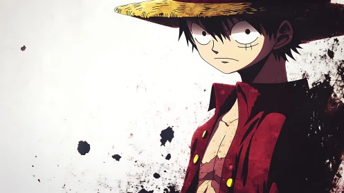 Straw hat anime character portrait on distressed background.