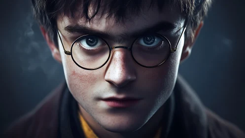 Young male subject stares into camera with intense focus