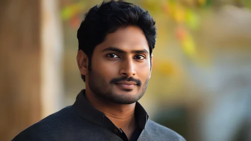 Portrait of a confident man in warm outdoor light.