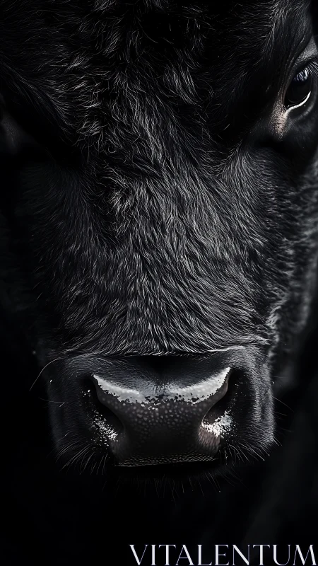 Midnight bull’s gaze carved from shadow and moonlight.
