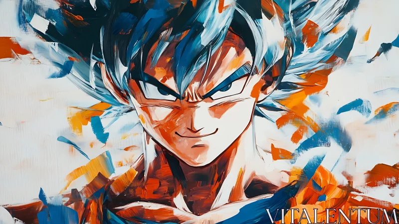 Portrait depicts stylized spiky haired figure in dynamic strokes