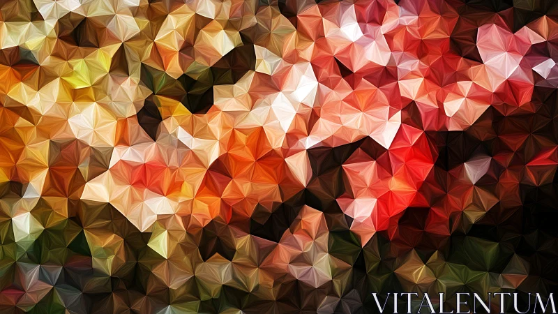 Triangulated low poly floral abstraction with warm spectral gradients