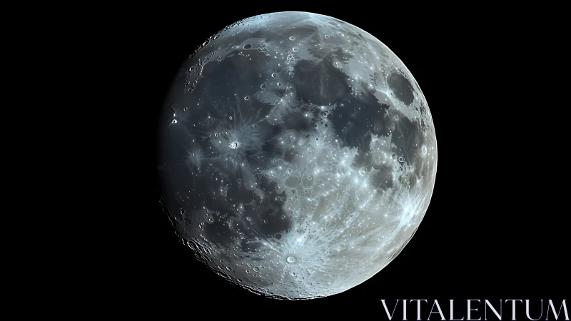 Lunar near-side hemisphere is shown with enhanced crater detail