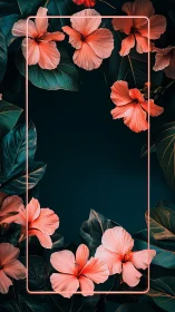 Coral Hibiscus Blooms in Rose Quartz Frame Border Arrangement
