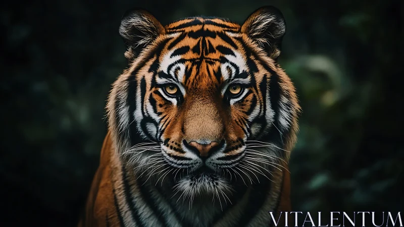 Tiger eyes carve luminous tunnels through jungle dusk