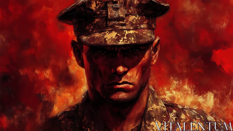 Digital portrait depicts soldier in uniform against red field