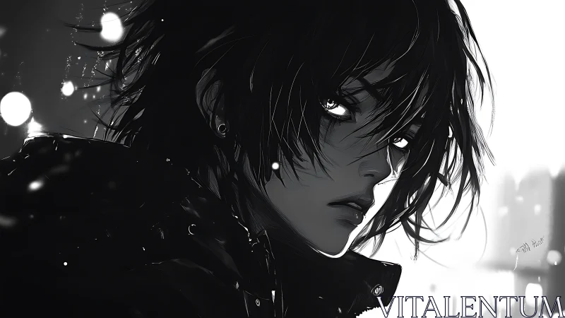 Monochrome profile of androgynous figure with backlighting.