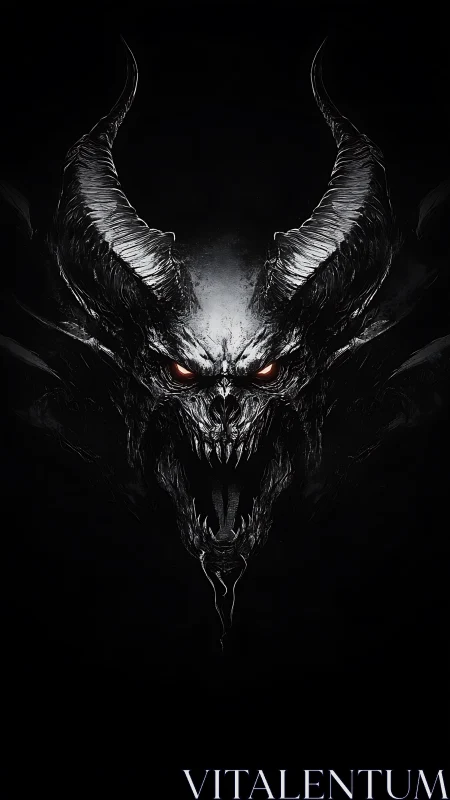 Horned chthonic predator rendered in high-contrast monochrome.