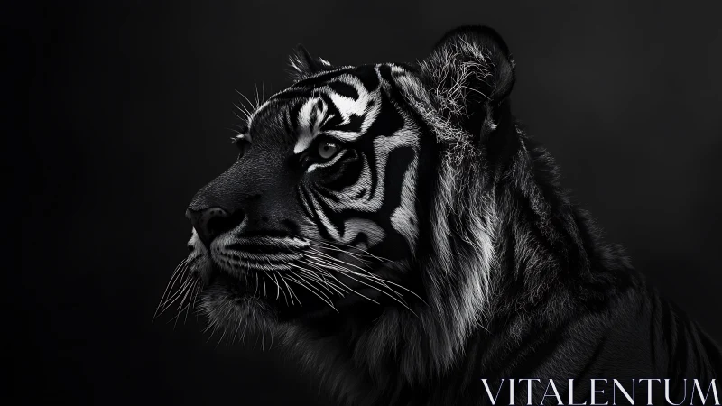 Monochrome tiger profile in low key lighting, high contrast study