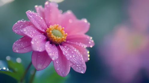 Magenta Dahlia Drenched in Crystalline Rain Droplets