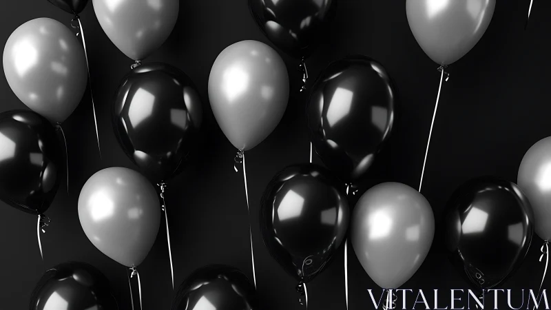 Elegant Contrast: Black and Silver Balloons Float in Celebration.