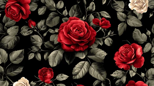 Dramatic Red Roses on Black Background with Vintage Garden Aesthetic