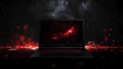 Nebula-lit gaming laptop quietly ignites a digital cosmos
