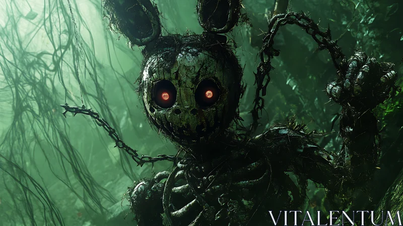 Rotting rabbit automaton stalks through overgrown jungle