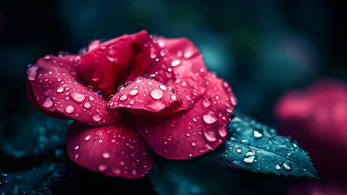 Deep Magenta Petals: Macro Water Droplet Study.