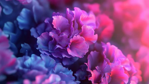 Layered floral structure with gradient chromatic transitioning blue to magenta