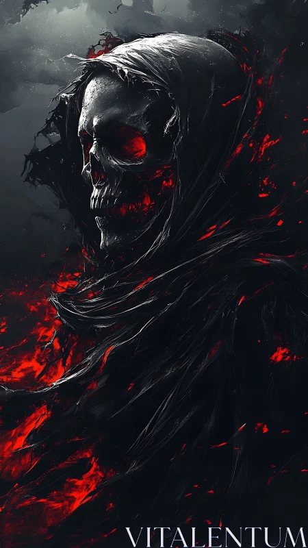 Grim firewalker cloaked in shadow and smoldering embers.