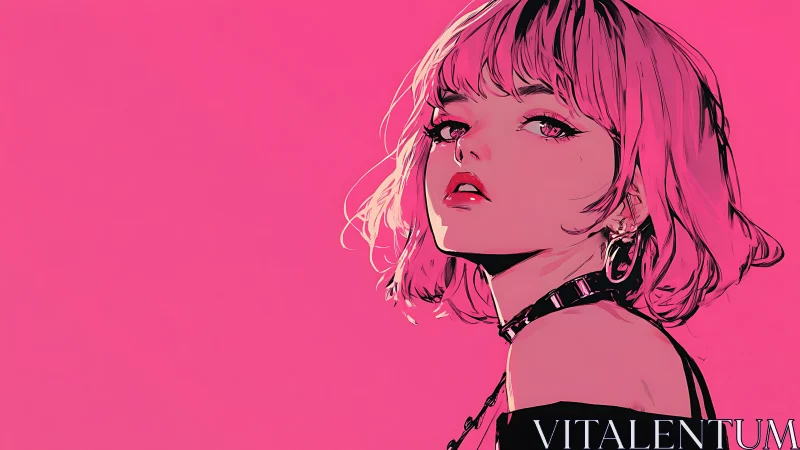 Neon magenta portrait of edgy girl in high-contrast anime cut.