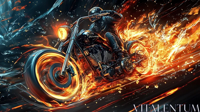 Flaming street comet roars forward on a molten midnight ride