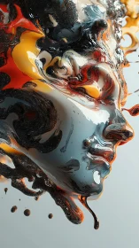 Molten daydream face swirling through liquid colors.