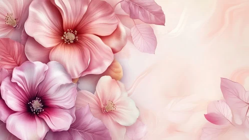 Layered Botanical Forms: Soft Pink Flora Digital Composition.