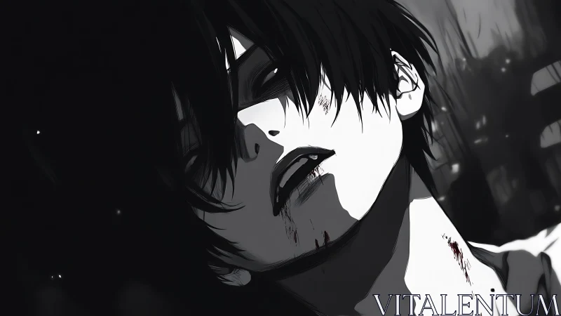 Blood-streaked loner leans into the hush of monochrome night