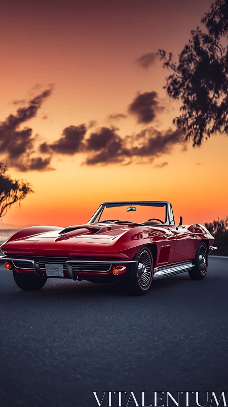 Sunset-soaked classic convertible hums along the coastal curve