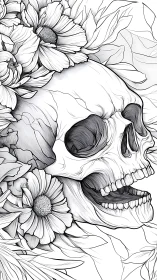 Gentle skull nestles among blooming flowers in quiet harmony