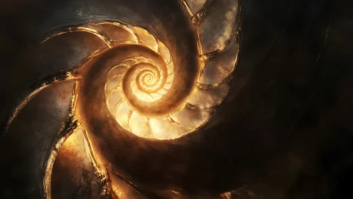 Solar spiral gateway swirling through molten shadowed dusk.