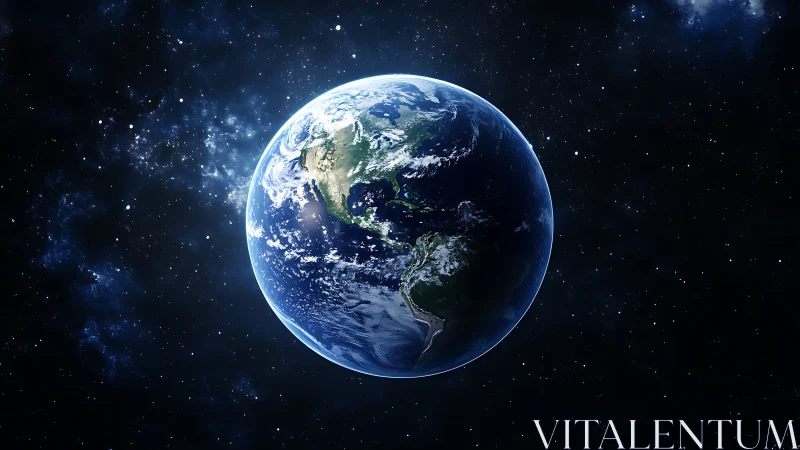 Earth is shown as a partially sunlit sphere in outer space