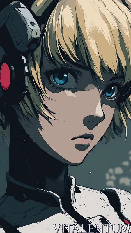 Cybernetic girl gazes ahead with calm, determined grace