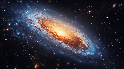 Edge-on barred spiral galaxy with vivid star-forming annulus.